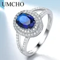 UMCHO – bague classique en argent Sterling 925 pour femmes bijoux en saphir bleu fiançailles