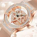 LIGE-Montre creuse de luxe pour femme montre-bracelet en diamant pour femme bracelet élégant