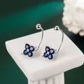 VOQ-Boucles d'oreilles en forme de fleur à quatre pétales pour dames boucles d'oreilles en U bleu