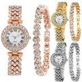 Montre à quartz de luxe pour femme motif romain bracelet en diamant double couche mode pour