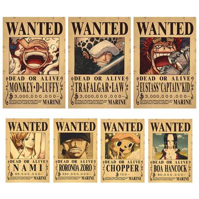 7 Stück Anime Einteiler Kopfgeld gesuchte Poster Vier Kaiser Kid Action figuren Vintage Wand
