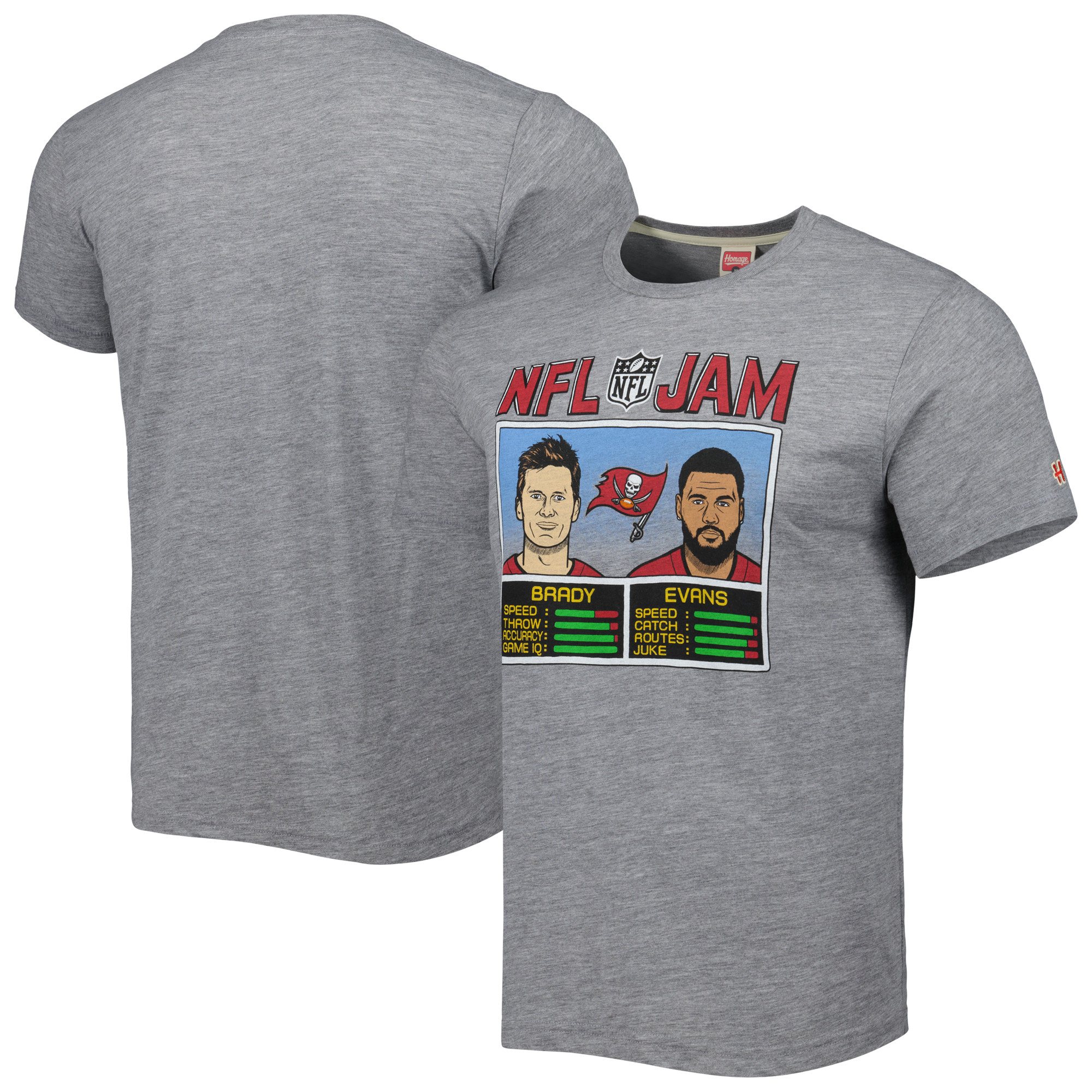 Unisex-Hommage an Tom Brady & Mike Evans, Heather Gray Tampa Bay Buccaneers NFL Jam Tri-Blend T-Shirt Image