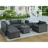 Leadzm 8 Piece Rattan Sectional Seating Group with Cushions Patio Furniture Sets Outdoor Wicker Sectional