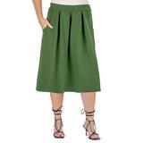 Elastic Waist Pleated Knee Length Plus Size Pocket Skirt