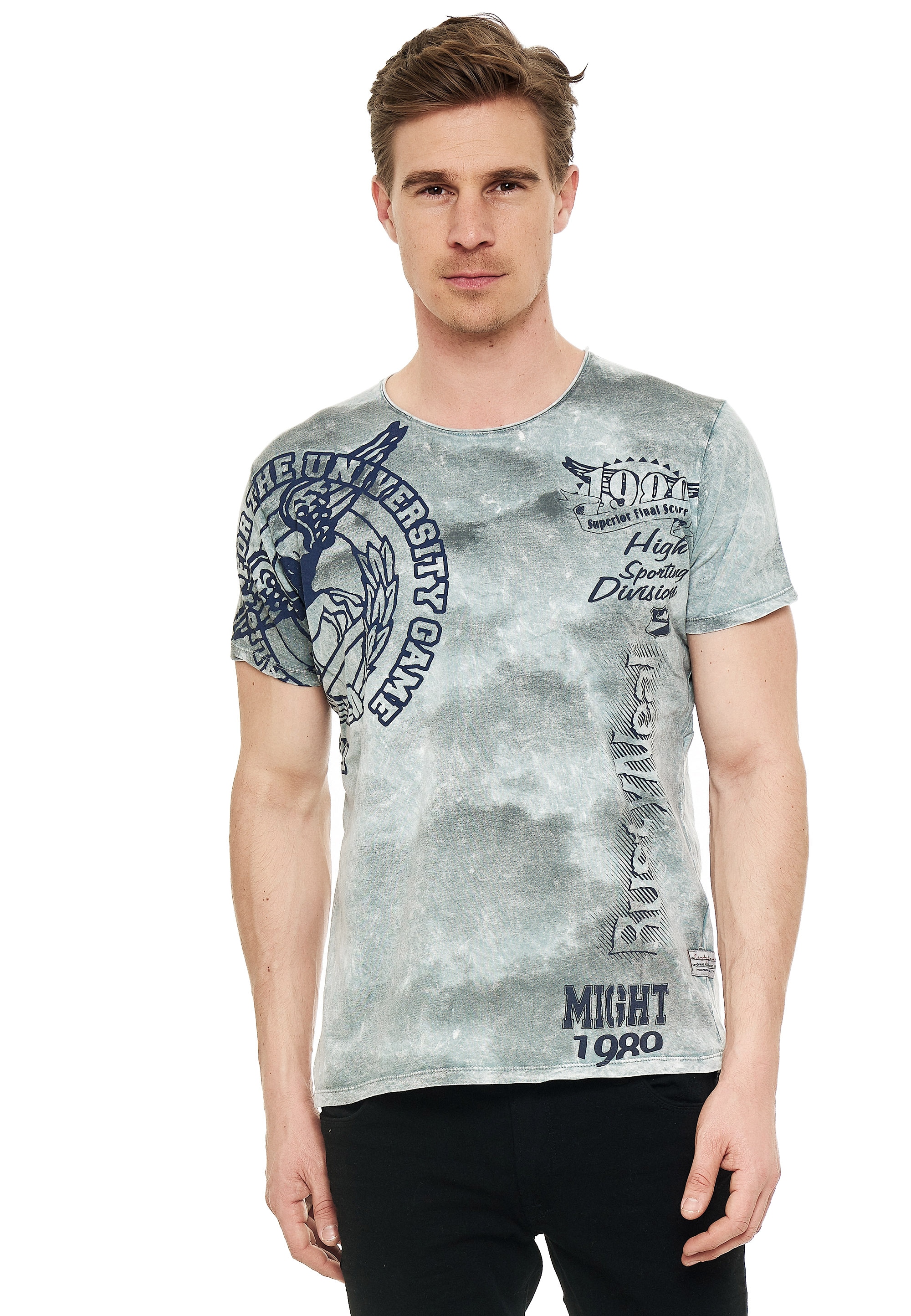 T-Shirt RUSTY NEAL, Herren, Gr. S, grau, 100% Baumwolle, bedruckt, normal, Rundhals, Shirts, mit eindrucksvollem Print Image