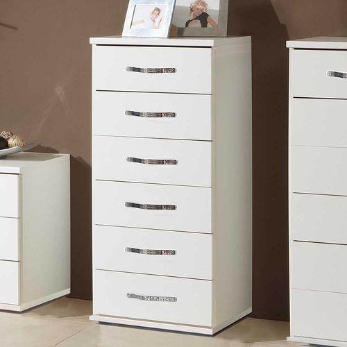 Hohe Kommode weiss mit sechs Schubladen 46 cm breit - 40 cm tief