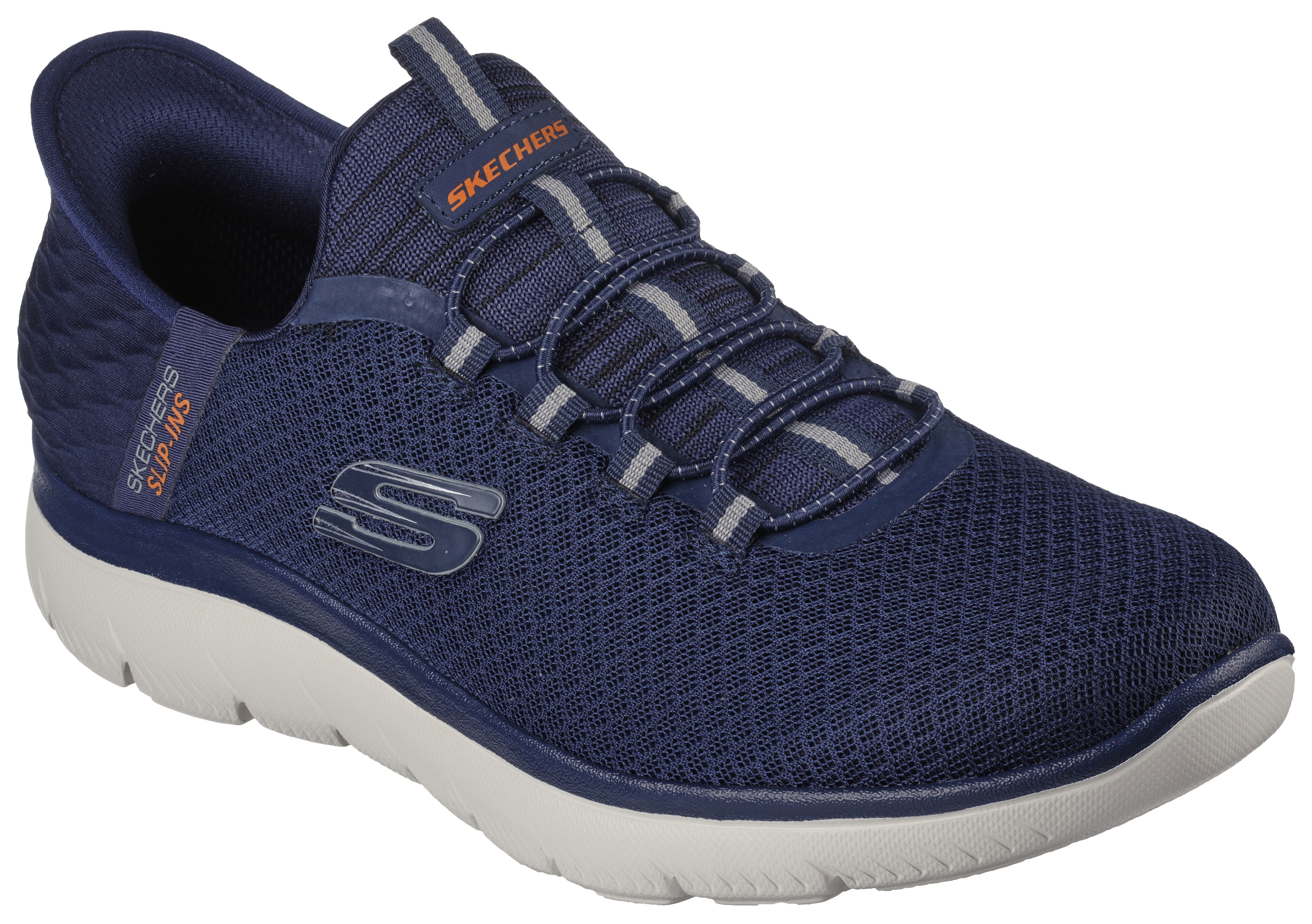 Slip-On Sneaker SKECHERS "SUMMITS-HIGH RANGE", Herren, Gr. 41, blau (navy), Textil, Schuhe, Freizeitschuh mit Slip Ins-Fersenpart für einen leichten Einstieg