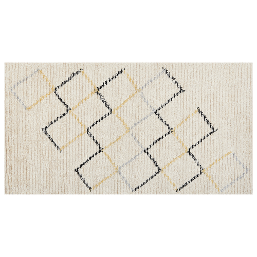 Teppich beige Baumwolle 80 x 150 cm geometrisches Muster handgetuftet TEZPUR