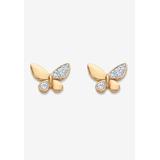 Women's Yellow Gold Plated Genuine Diamond Accent Butterfly Stud Earrings by PalmBeach Jewelry in Yellow Gold