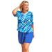 Plus Size Women's Three-Quarter Sleeve Swim Tee by Swim 365 in Dream Blue Tie Dye (Size 38/40) Rash Guard