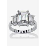 Women's Sterling Silver 3 Square Simulated Birthstone Ring by PalmBeach Jewelry in April (Size 5)