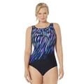 Plus Size Women's Chlorine Resistant High Neck One Piece Swimsuit by Swimsuits For All in Purple Blue Rain (Size 20)