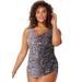Plus Size Women's Sarong Front One Piece Swimsuit by Swimsuits For All in Silver Foil Leopard (Size 10)