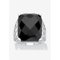 Women's Sterling Silver Natural Black Onyx Checkerboard Cut Ring by PalmBeach Jewelry in Onyx (Size 10)