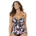 Plus Size Women's Tie Front Underwire Tankini Top by Swimsuits For All in Pink Burst (Size 28)