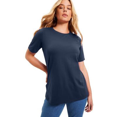 Plus Size Women's Short-Sleeve Crewneck One + Only Tee by June+Vie in Navy (Size 22/24)