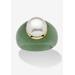 Women's 10K Gold Genuine Cultured Freshwater Pearl And Green Jade Ring Jewelry by PalmBeach Jewelry in Pearl Jade (Size 7)