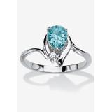 Women's Silvertone Simulated Pear Cut Birthstone And Round Crystal Ring Jewelry by PalmBeach Jewelry in Blue Topaz (Size 8)