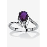 Women's Silvertone Simulated Pear Cut Birthstone And Round Crystal Ring Jewelry by PalmBeach Jewelry in Amethyst (Size 7)