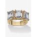 Women's Yellow Gold-Plated Emerald Cut 3 -Stone Simulated Birthstone & CZ Ring by PalmBeach Jewelry in April (Size 7)