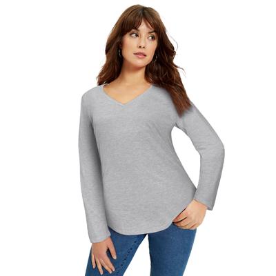 Plus Size Women's Long-Sleeve V-Neck One + Only Tee by June+Vie in Heather Grey (Size 18/20)