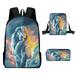 Lion King Children School Bag Cool Unique Cartoons Art Shoulder School Book Bag with Pencil Case 3PCS for Aged 7 to 15 Years for School Sports and Travel