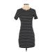 Shein Casual Dress - Mini Crew Neck Short sleeves: Black Stripes Dresses - Women's Size Small