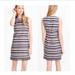 J. Crew Dresses | J Crew Striped Scalloped Shift Dress With Grommets 00 Navy Tan Sleeveless E8993 | Color: Blue/Tan | Size: 00