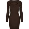 Shirtkleid URBAN CLASSICS "Urban Classics Damen Ladies Cut Out Dress", Damen, Gr. XS, US-Größen, braun, 35% Viskose, 35% Polyacryl, 30% Polyamid, unifarben, klassisch, slim fit, U-Boot-Ausschnitt, Langarm, Kleider