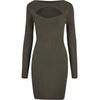 Shirtkleid URBAN CLASSICS "Urban Classics Damen Ladies Cut Out Dress", Damen, Gr. L, US-Größen, grün (olive), 35% Viskose, 35% Polyacryl, 30% Polyamid, unifarben, klassisch, slim fit, U-Boot-Ausschnitt, Langarm, Kleider