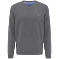 Strickpullover FYNCH-HATTON "FYNCH-HATTON Pullover mit V-Kragen", Herren, Gr. XL (56), grau (stahlgrau), Strick, Obermaterial: 100% Baumwolle, unifarben, casual, bequem hüftbedeckend, V-Ausschnitt, Langarm Flachstrickbündchen, Pullover, mit...