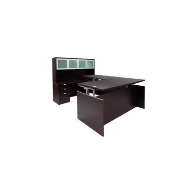 Enclosed Straight Front U-Shaped Desk with Hutch and Height Adjustable L-Surface