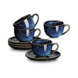 NIERBO 6.5 Oz Cappuccino Cups w/ Saucers, Set Of 4 Ceramic in Blue | Wayfair CS32B