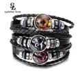 Bracelets en cuir multicouches pour hommes et femmes 12 signes du zodiaque bracelet Constellation