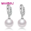 Style coréen boule ronde blanc perle pendentif boucles d'oreilles pour femmes filles 925 en argent