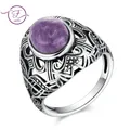 Bague naren pierre de charoite violette pour femme style vintage argent S925 bijoux fins cadeau