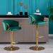 Everly Quinn Mahsun 2 Pieces Bar Stools Set, Bar Chairs w/ Chrome Footrest & Adjustable Height Base Upholstered/Velvet/Metal in Green | Wayfair