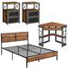 Trent Austin Design® Puryear 4 Pieces Bedroom Set Bed Frame Nightstands & Desk Set Of 4 Wood/Metal in Brown | 39.3 H x 55.8 W x 82.4 D in | Wayfair