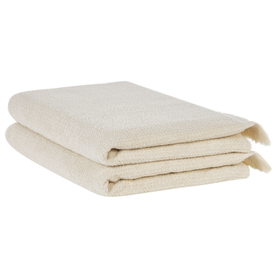 Handtuch-Set Beige Baumwolle und Polyester 2-teilig Strandtuch 100 x 150 cm mit Fransen Modern Saugfähig Schnelltrocknen