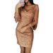 Wedding Guests Dresses Tight-fitting Tassel Sleeves Dress for Birthday Stage Party Show Dress up L Gold