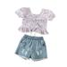 ASEIDFNSA Toddler Spring Outfits for Girls Staff for Baby Girl Toddlers Kids Girl Clothes Floral Prints Top Jeans Shorts Pants 2Pcs Outfits Set