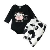 Kid Outfits for Girls Baby Girls Outfit Cow Words Prints Long Sleeves Tops Pants 2pcs Set Outfits