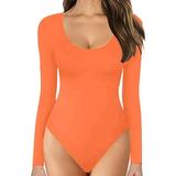 Womens Round Neck Low Neck Long Sleeve Bodysuit Bottoming Shirt Jumpsuit Jumpsuit Women s Jumpsuits And Rompers Orange S