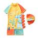 BULLPIANO Toddler Kids Boys Swimsuit UPF 50+ Rash Guard Swimwear One-Piece with Hat Bathing Suits 1-7 Years