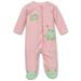Frog Friends Snap Front Footie Pajamas For Baby Girls with Frog Feet Sleep N Play One Piece Romper Coverall Cotton Infant Footed Sleeper; Pijamas Para Bebes- Pink Print - Preemie