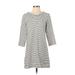 J.Crew Factory Store Casual Dress - Shift Crew Neck 3/4 sleeves: White Print Dresses - Women's Size X-Small