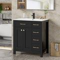 Willa Arlo™ Interiors Manrique 30" Single Bathroom Vanity Set w/ Ceramic Top, Water Saving Faucet Wood/in Black | 34 H x 30 W x 18 D in | Wayfair