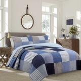 Cozy Line Blue Jean Plaid Stripe Tartan Patchwork Cotton Reversible Quilt Bedding Set
