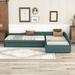 L-Shaped Upholstered Platform Bed Double Twin Size Daybed with Trundle and Drawer