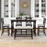 Elegant 6-Piece Counter Height Dining Table Set Table with Shelf 4 Chairs and Bench for Dining Room